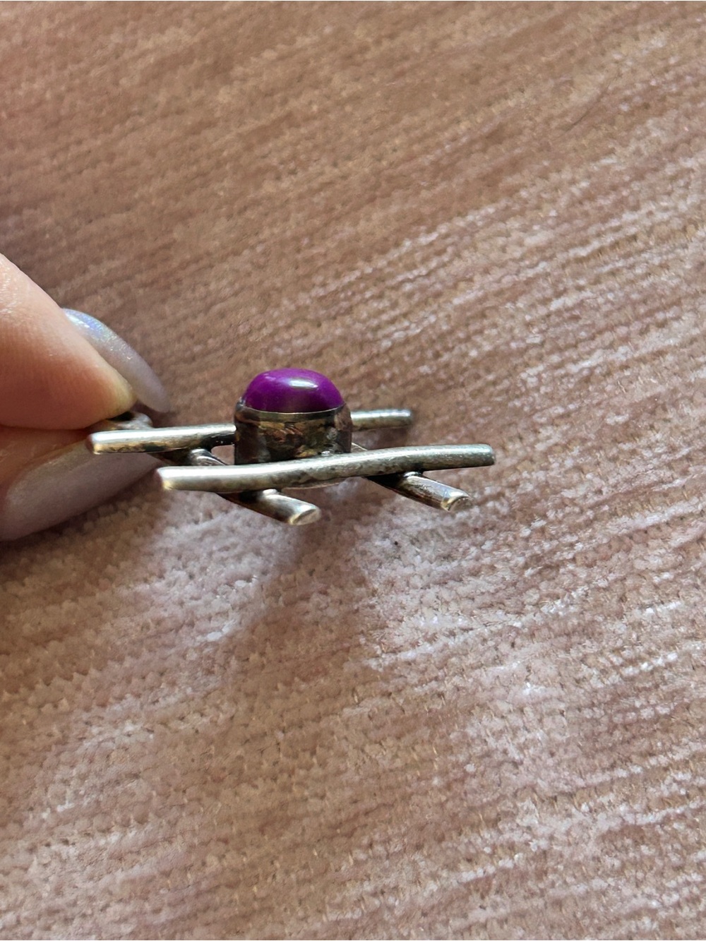 Mexico Sterling Silver 925 Vintage Modernist Purple Stone Pendant Geometric - Picture 5 of 5